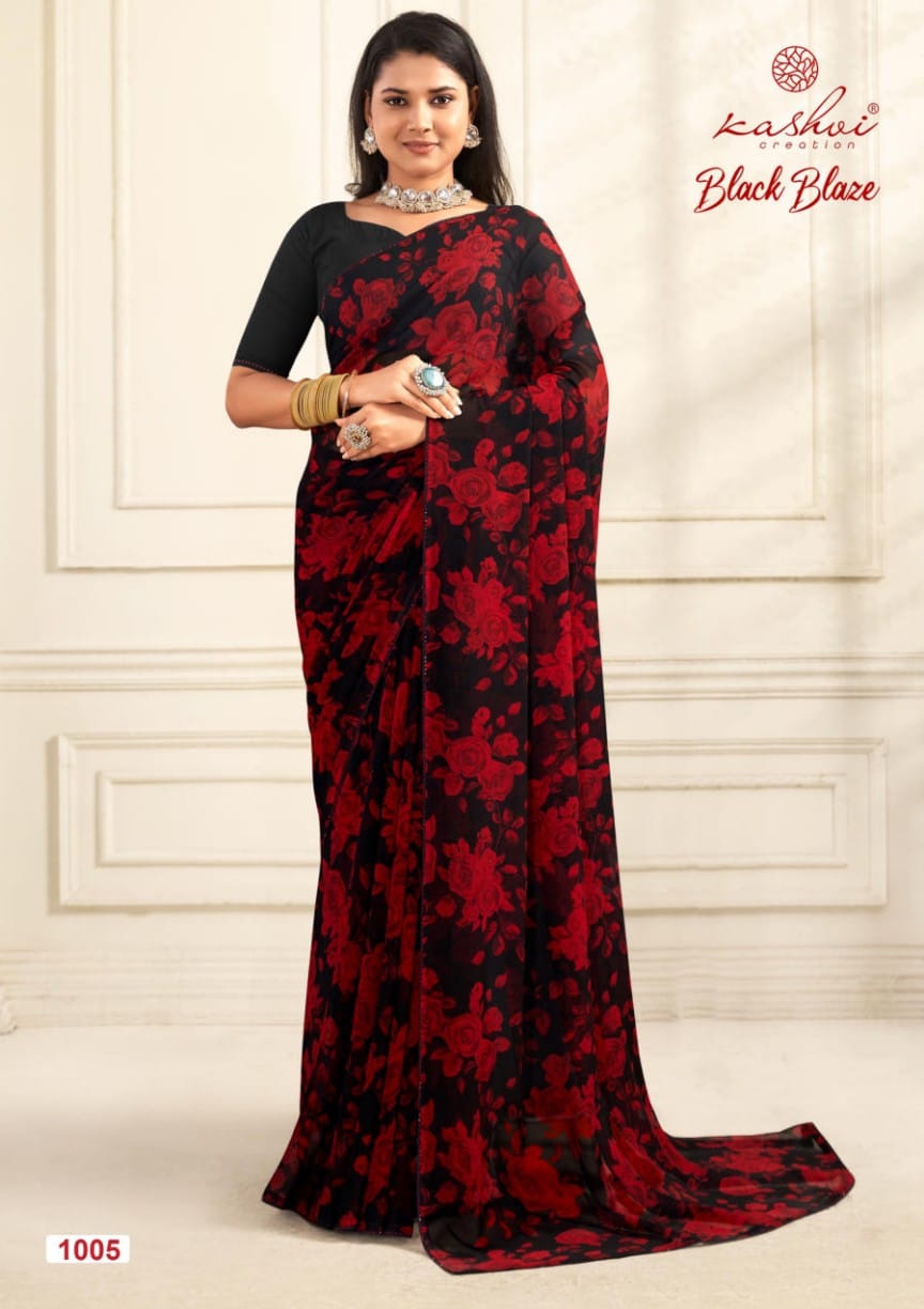 Black Blaze By Kashvi Daily Wear Georgette Sarees Wholesale Online
